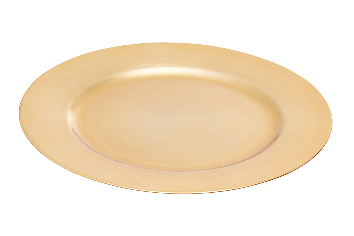 Set of Four 33cm Dia Gold Finish Flat Style Charger Plates