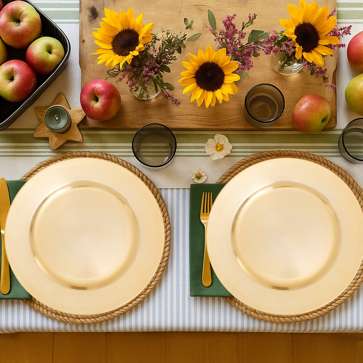 Set of Four 33cm Dia Gold Finish Flat Style Charger Plates