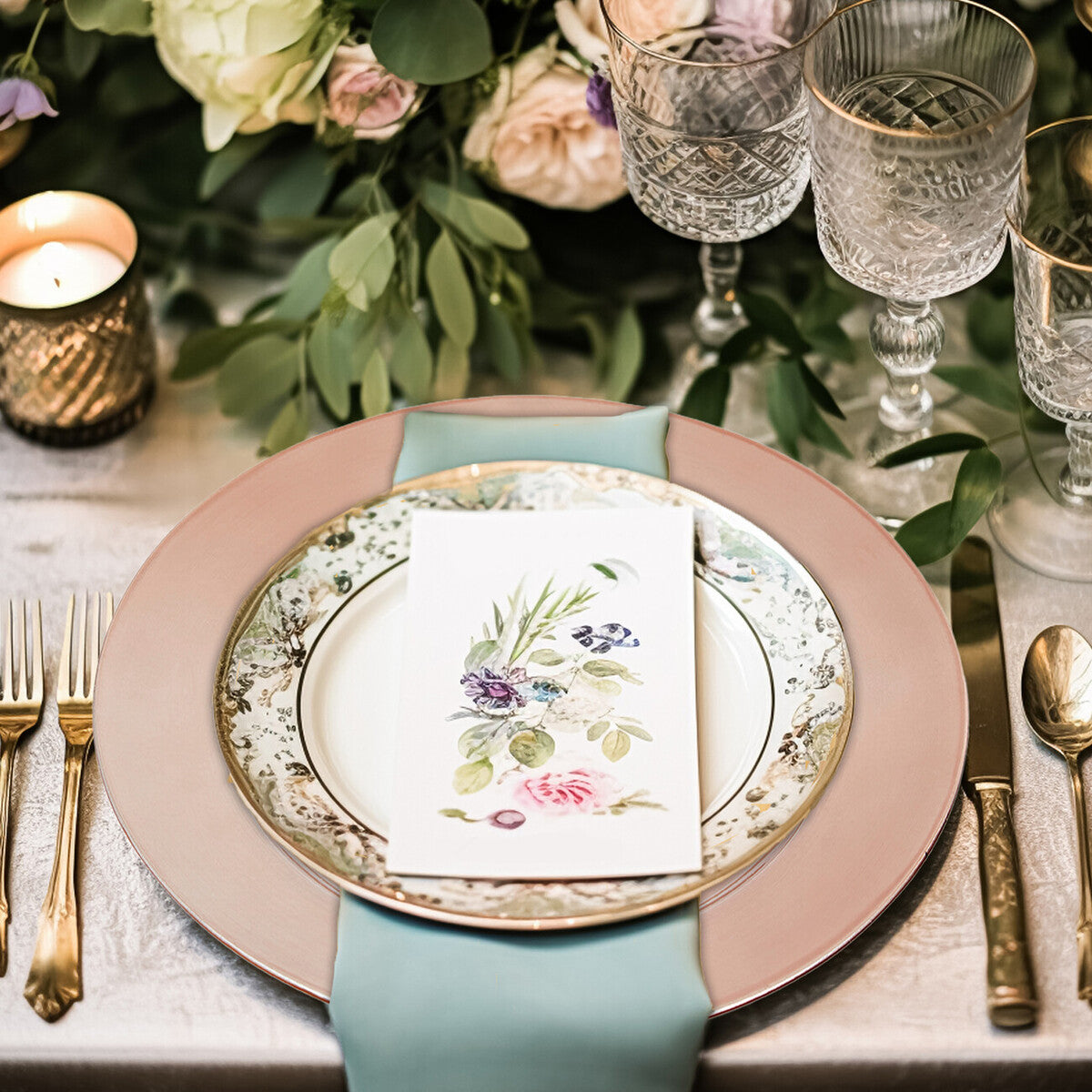 Set of Four 33cm Dia Rose Gold Flat Style Charger Plates