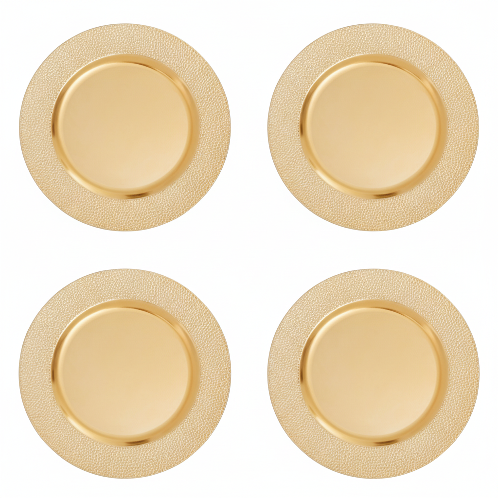 Set of Four 33cm Dia Gold Finish Pebble Effect Charger Plates