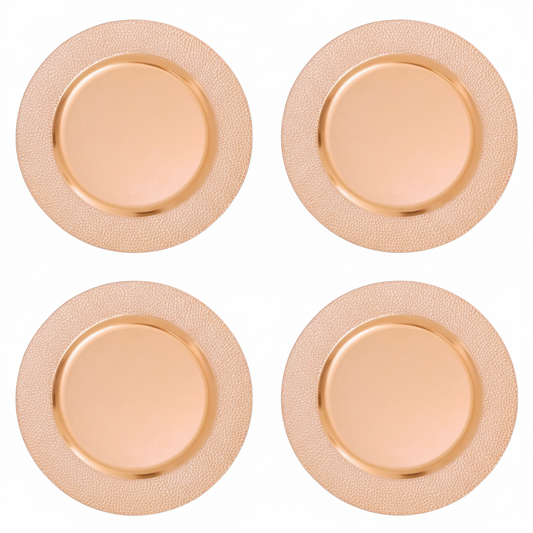 Set of Four 33cm Dia Rose Gold Pebble Effect Charger Plates
