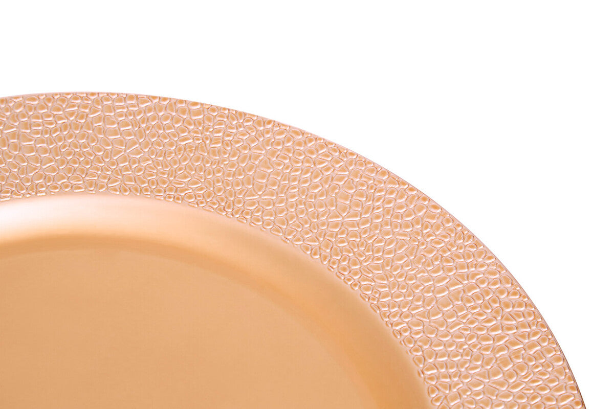 Set of Four 33cm Dia Rose Gold Pebble Effect Charger Plates