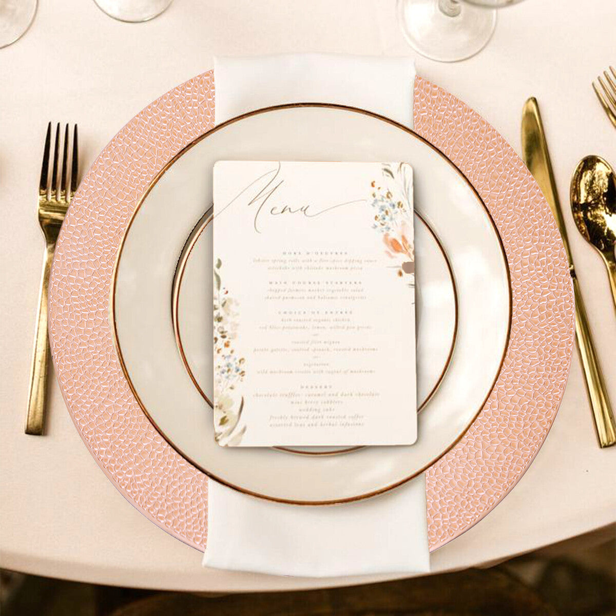 Set of Four 33cm Dia Rose Gold Pebble Effect Charger Plates