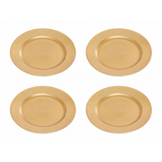 Set of 4 33cm Dia Gold Finish Dotted Charger Plates