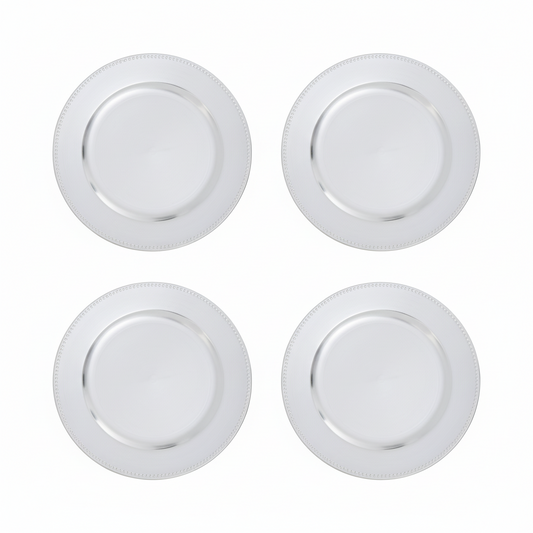 Set of Four 33cm Dia Silver Finish Dotted Charger Plates