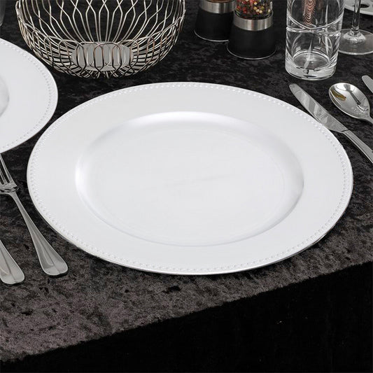 Set of Four 33cm Dia Silver Finish Dotted Charger Plates