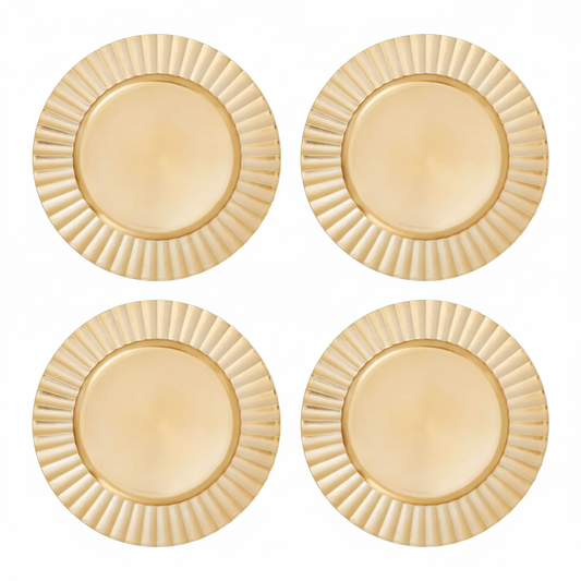 Set of Four 33cm Dia Gold Finish Wave Rim Charger Plates