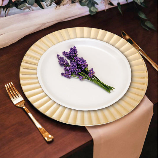 Set of Four 33cm Dia Gold Finish Wave Rim Charger Plates