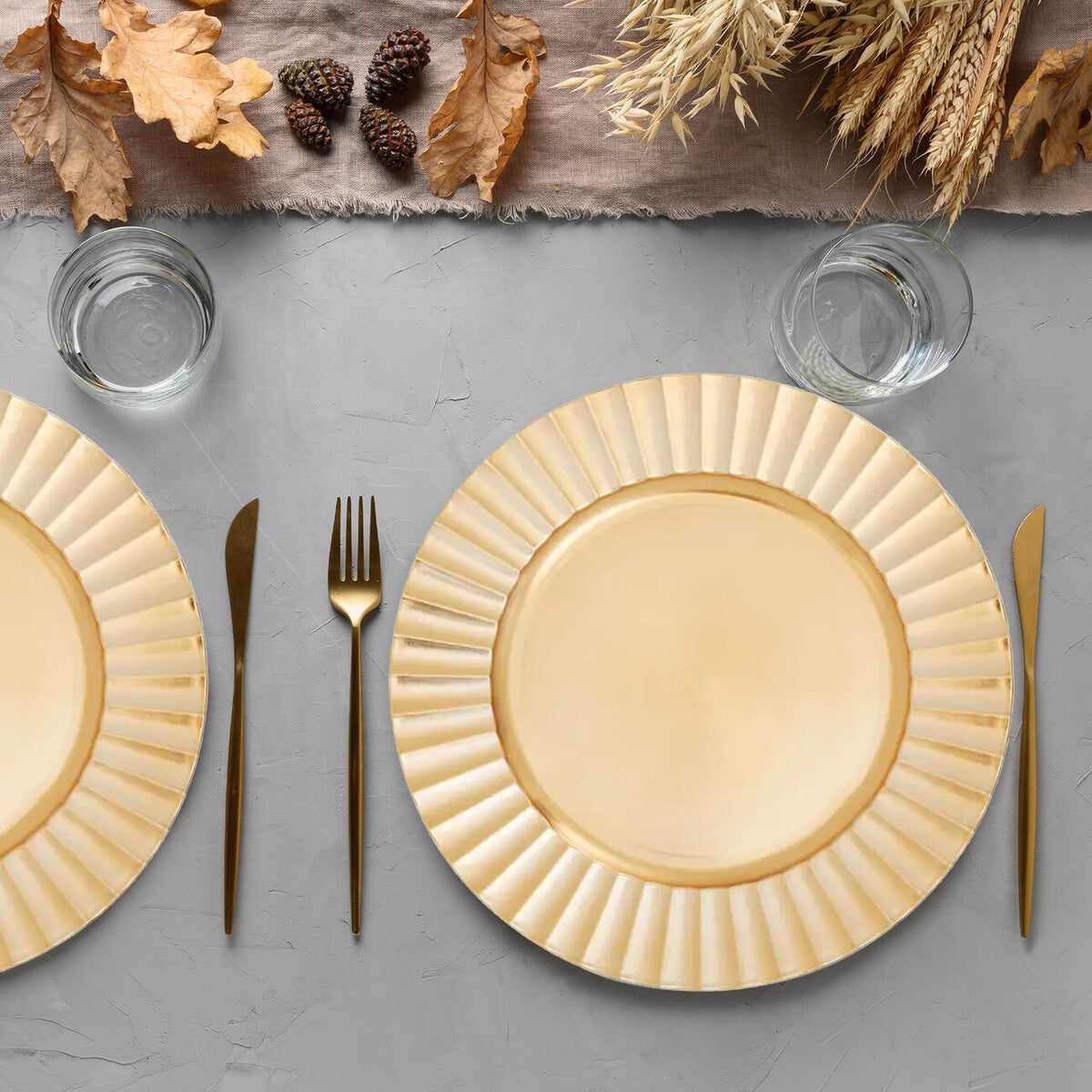 Set of Four 33cm Dia Gold Finish Wave Rim Charger Plates