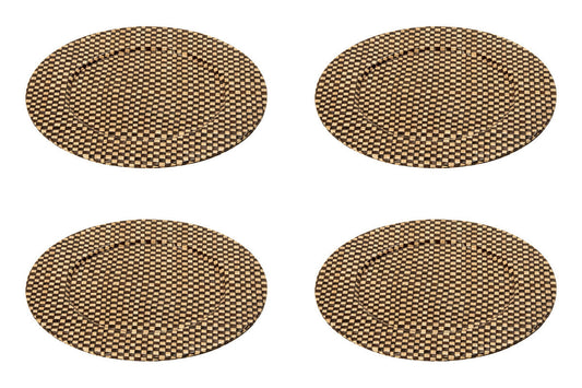 Set of Four 33cm Dia Pandanus Black and Natural Charger Plates