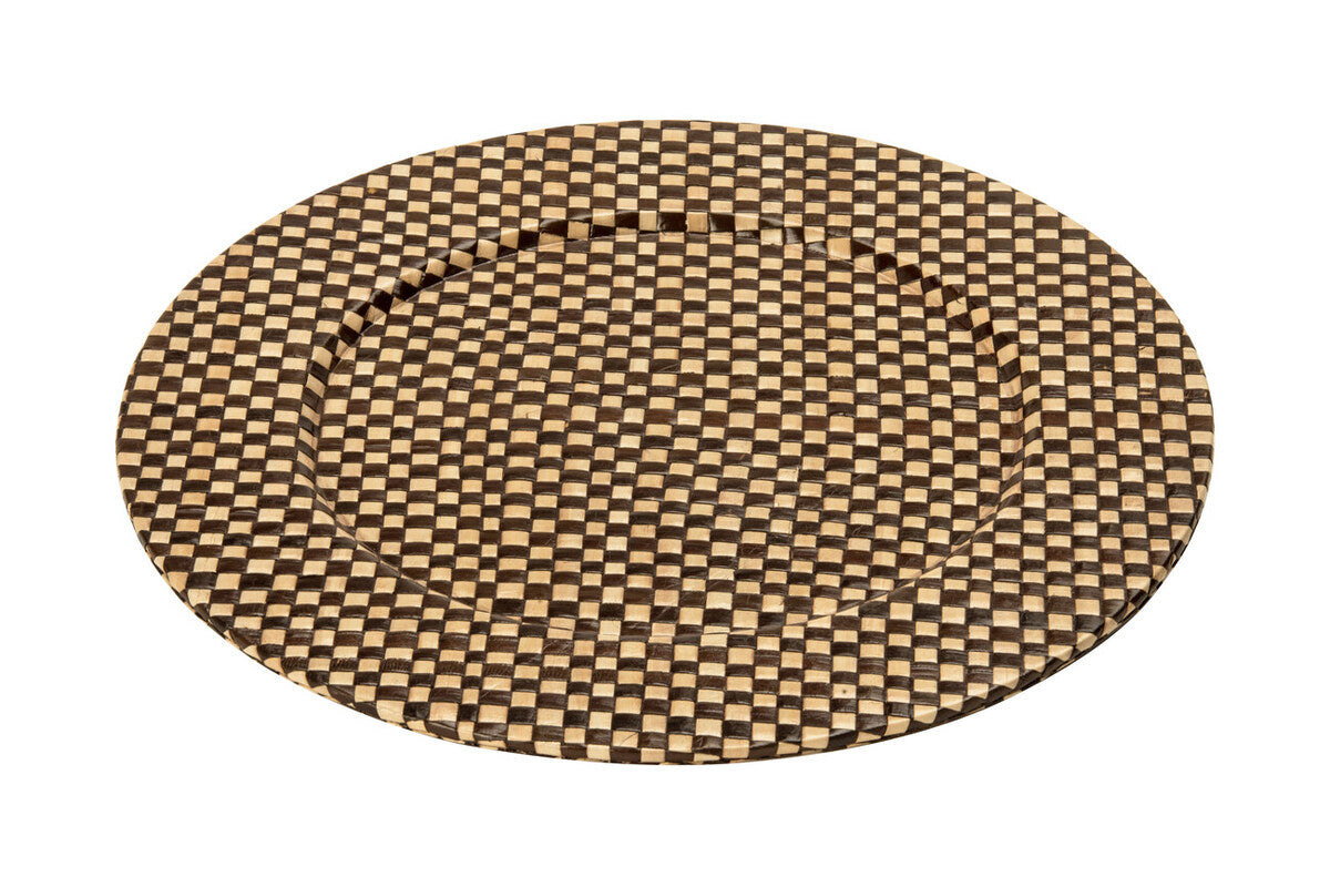 Set of Four 33cm Dia Pandanus Black and Natural Charger Plates