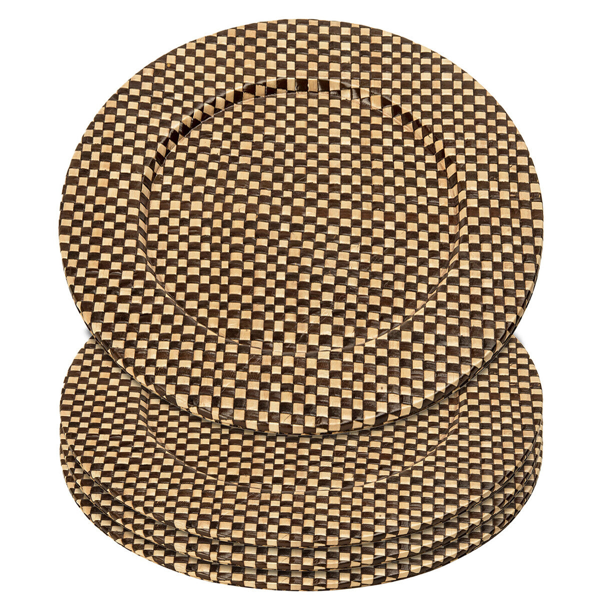 Set of Four 33cm Dia Pandanus Black and Natural Charger Plates