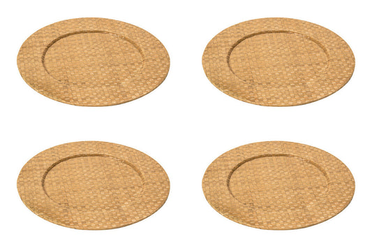 Set of Four 33cm Dia Pandanus Natural Charger Plates