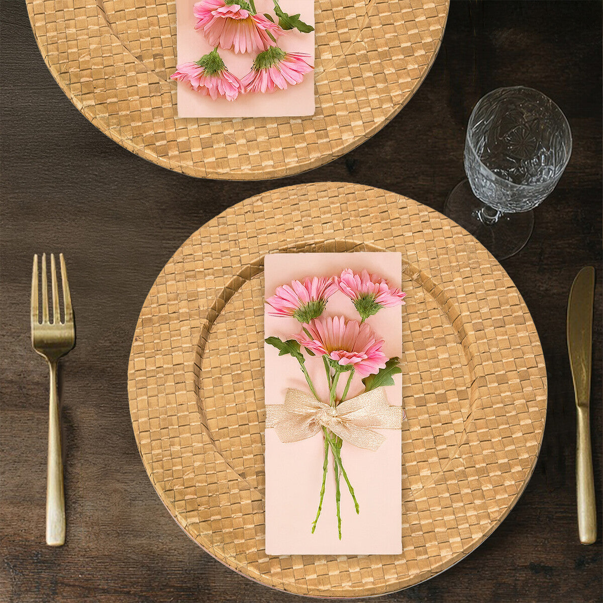 Set of Four 33cm Dia Pandanus Natural Charger Plates