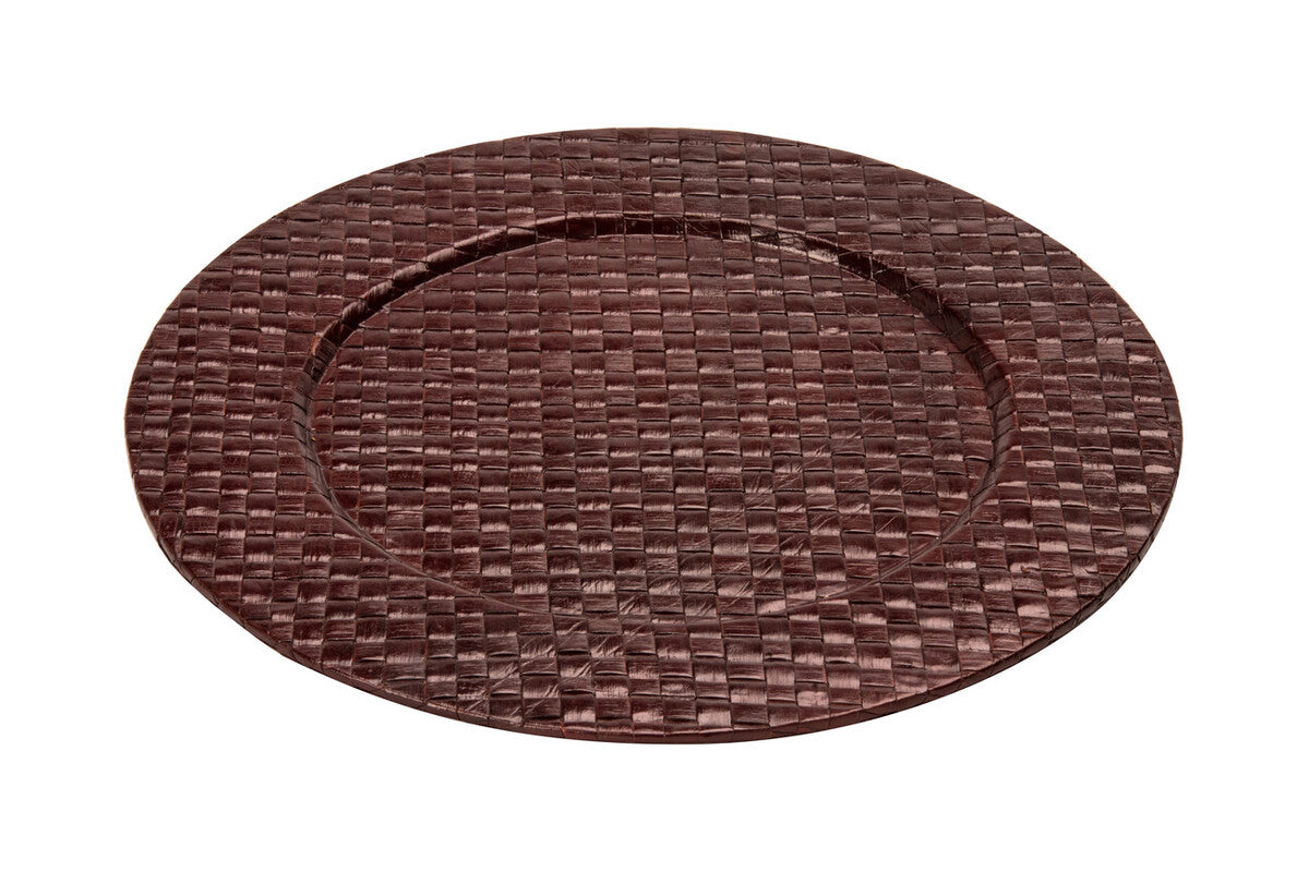 Set of Four 33cm Dia Pandanus Brown Charger Plates