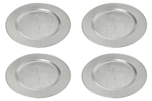Set of Four 33cm Dia Redbud Silver Charger Plates