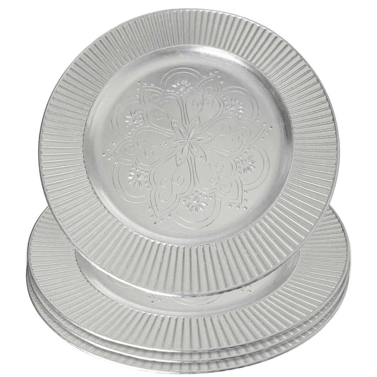 Set of Four 33cm Dia Redbud Silver Charger Plates
