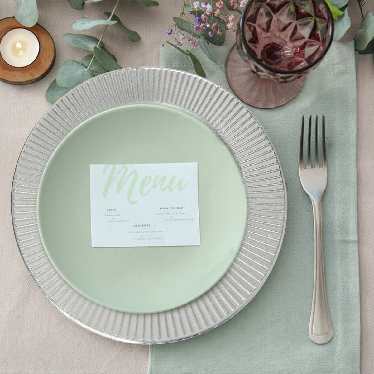 Set of Four 33cm Dia Redbud Silver Charger Plates