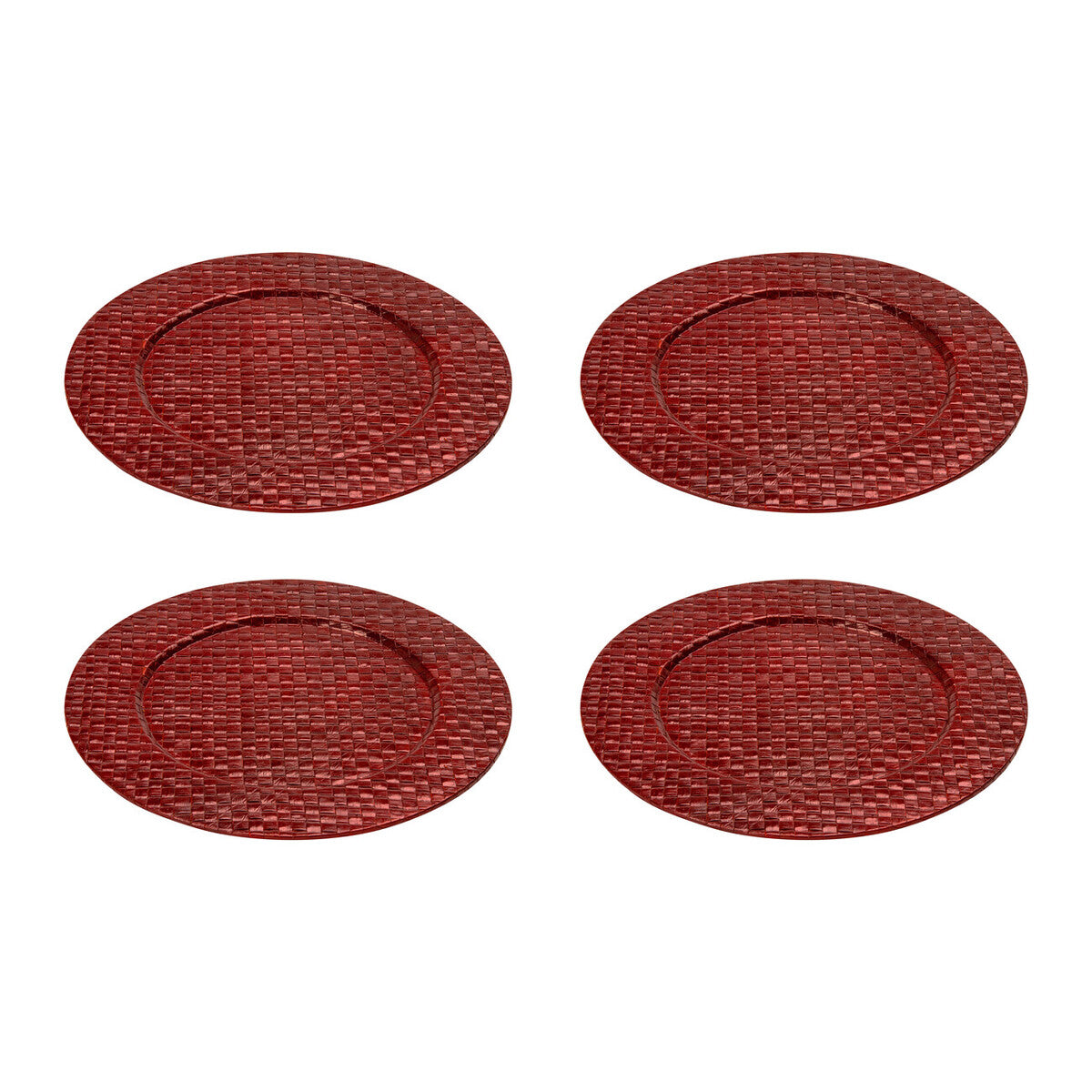 Set of Four 33cm Dia Pandanus Red Charger Plates