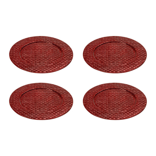 Set of Four 33cm Dia Pandanus Red Charger Plates