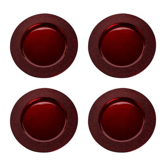 Set of Four 33cm Paxton Red Pebble Effect Charger Plates