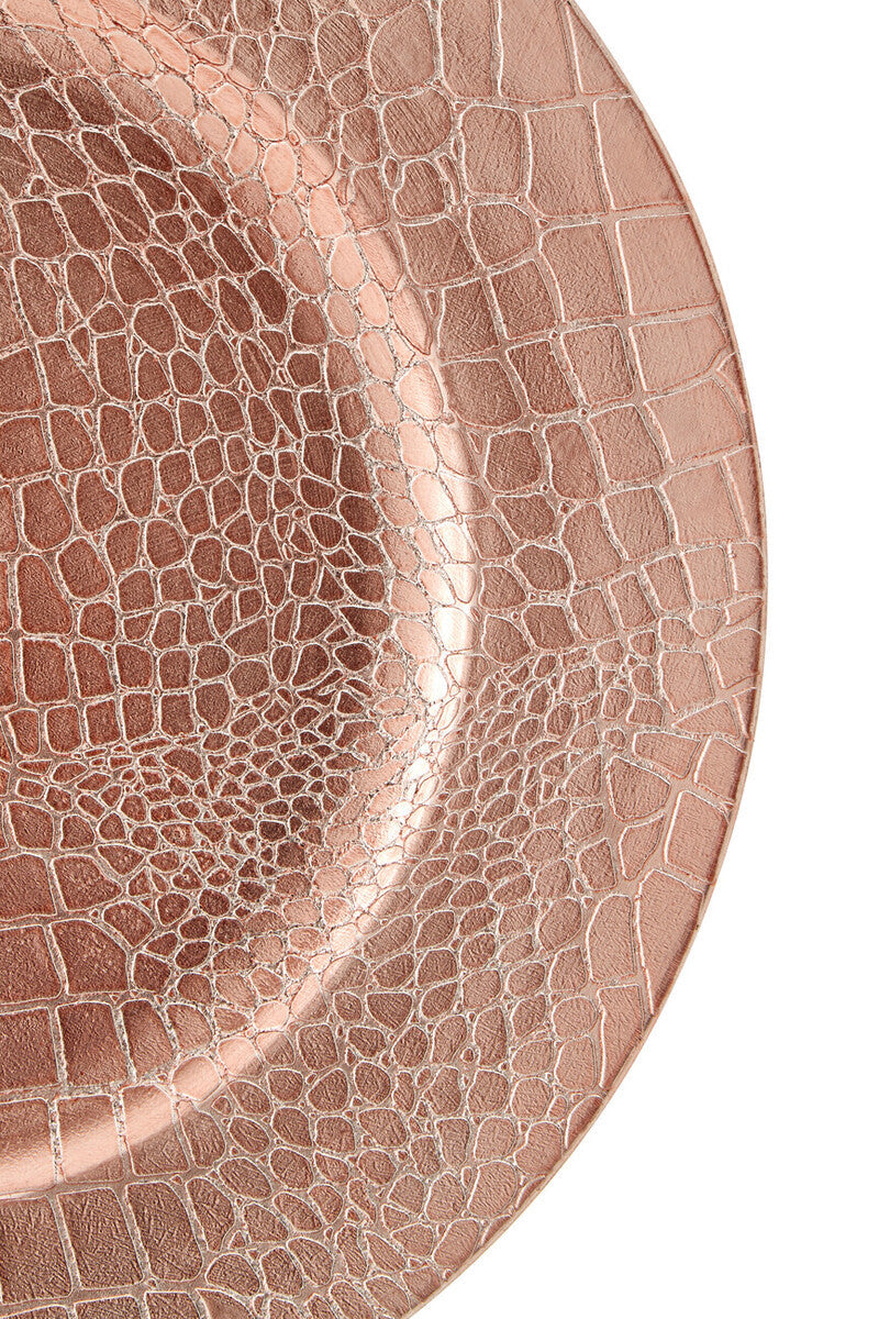 Set of Four 33cm Dia Rose Gold Crocodile Effect Charger Plates
