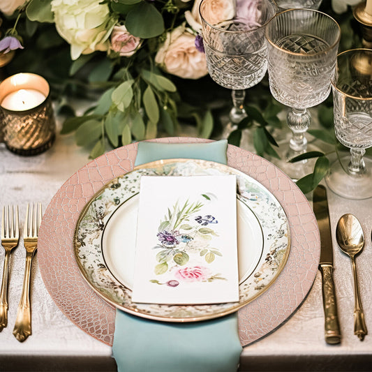 Set of Four 33cm Dia Rose Gold Crocodile Effect Charger Plates