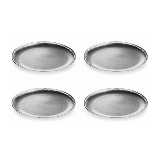 Set of Four 33cm Dia Flat Style Silver Decorative Charger Plates