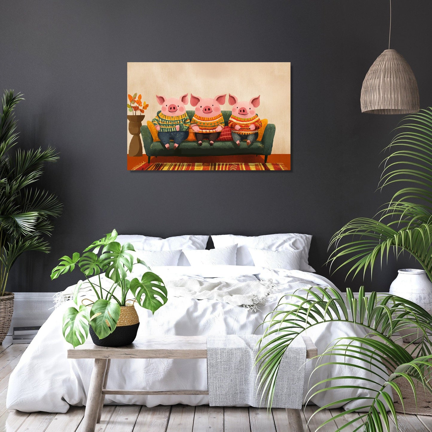 Sweatered Pigs on Canvas