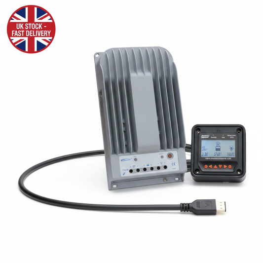 High efficiency 30A MPPT solar charge controller with LCD display and 5m cable for solar panels up to 390W (12V) / 780W (24V) up to 150V