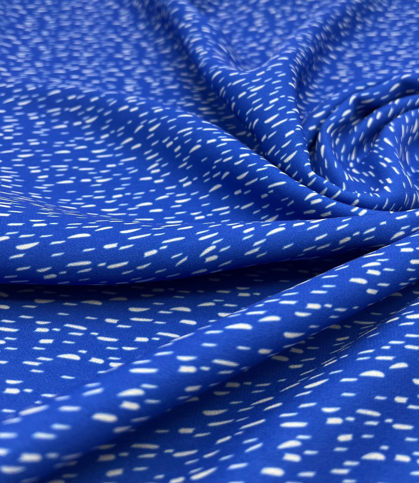 Blue White Print Lightweight Crepe Fabric 110GSM Non Stretch