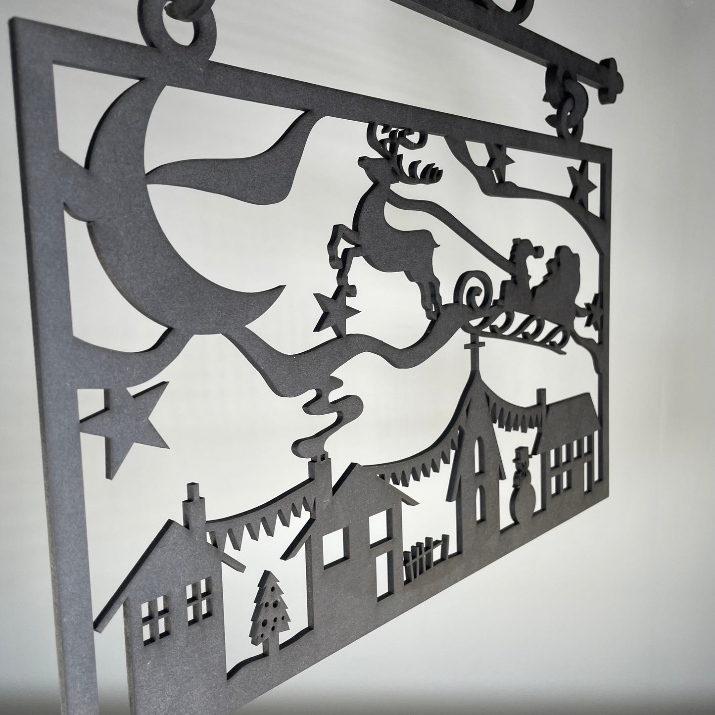 Hanging Novelty Santa Scene Sign - Handmade Ornament by Curious Rabbit ®