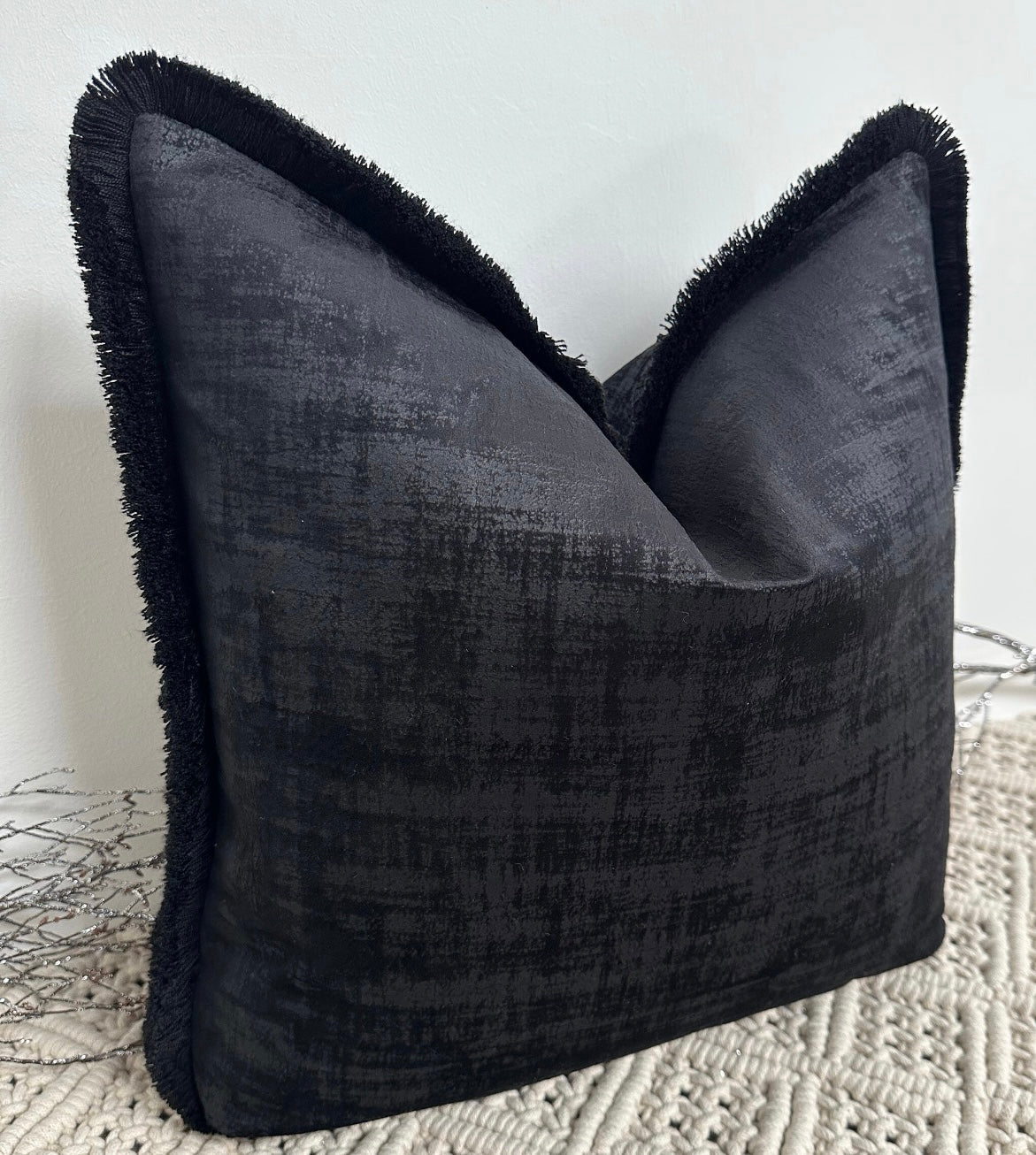 The Couture Cushion - The Black Dolce Fringed In Black - Style No. 134