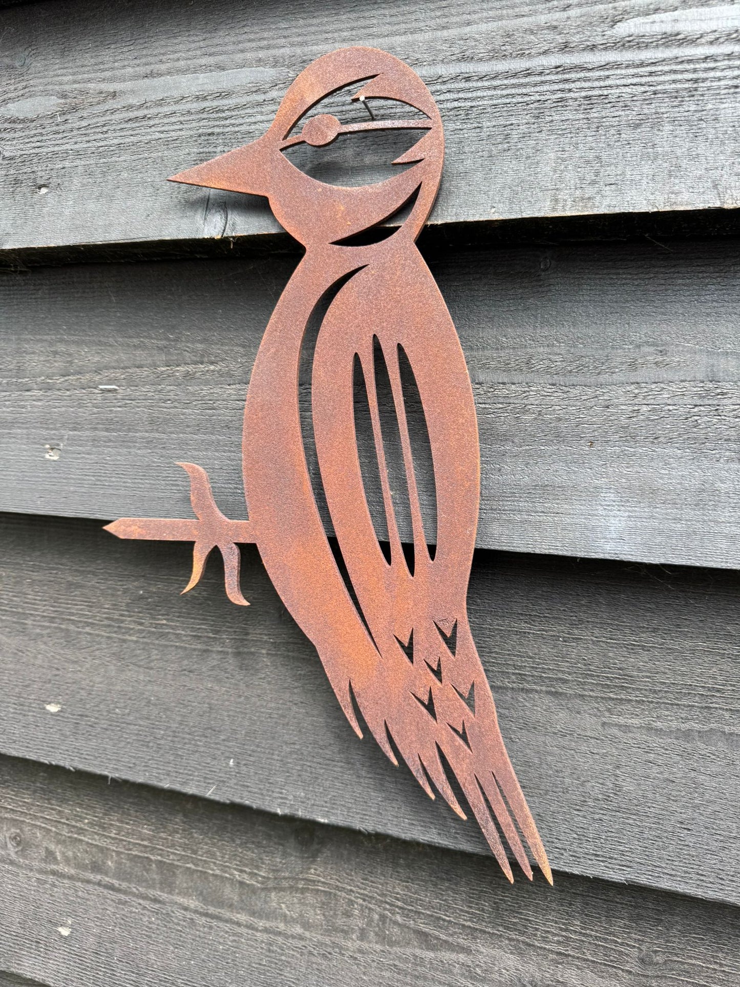 Rusty Metal Woodpecker Garden Decoration