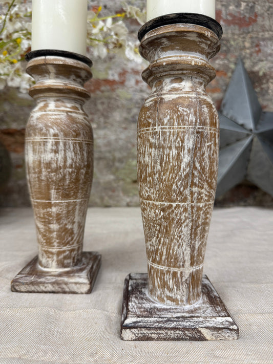 Pair Of Rustic Wooden Candle Holders / Large Church Candle Candlesticks /A