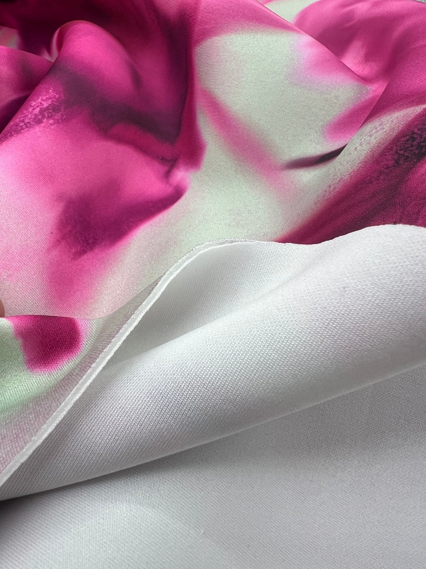 Pink Floral Scuba Foam 3D Mono Jersey Fabric 2 Way Stretch