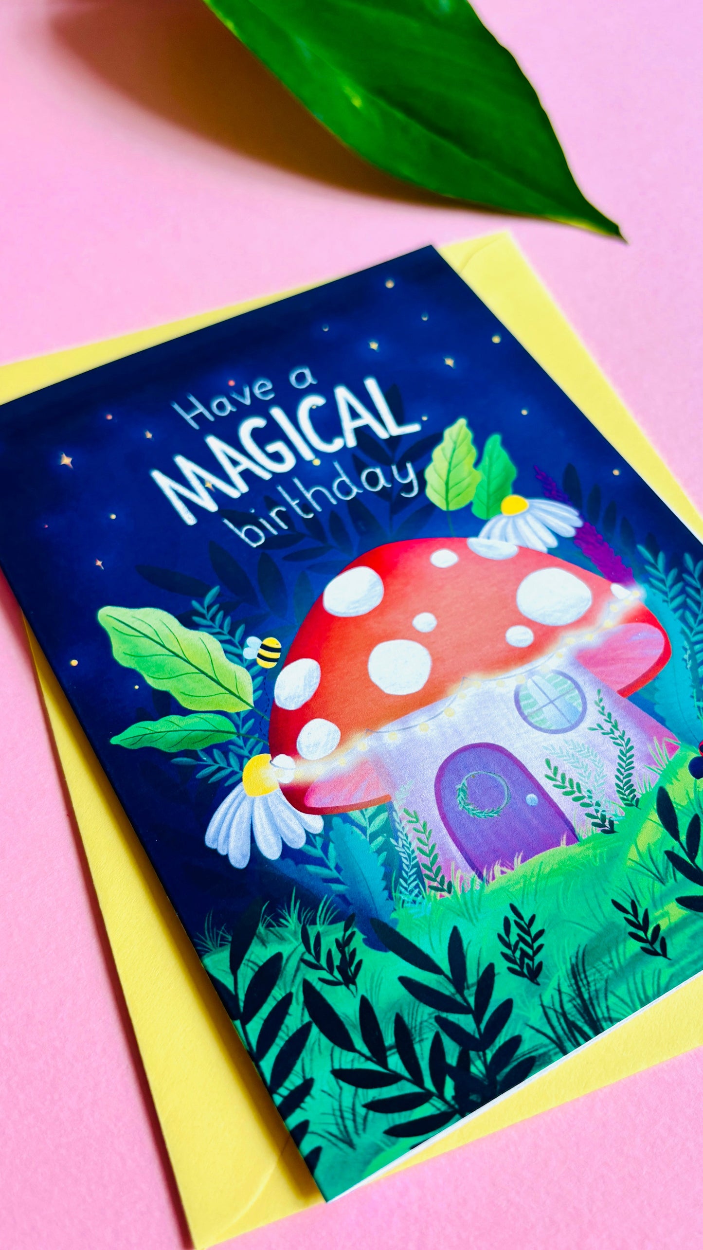 Magical Handmade Birthday Card- Cute Fairy Mushroom Cottage