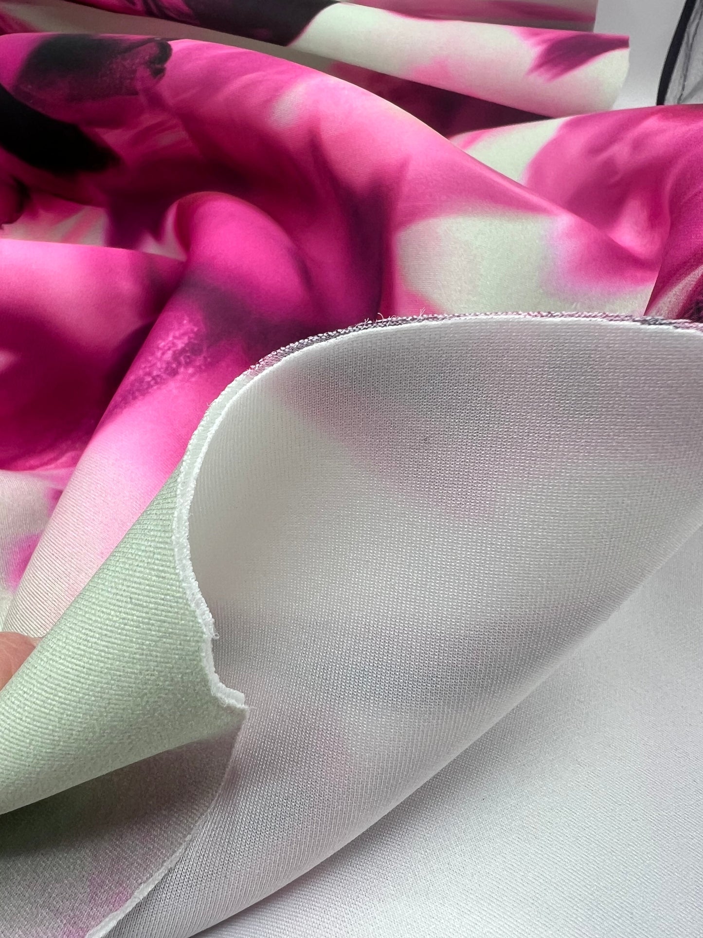 Pink Floral Scuba Foam 3D Mono Jersey Fabric 2 Way Stretch