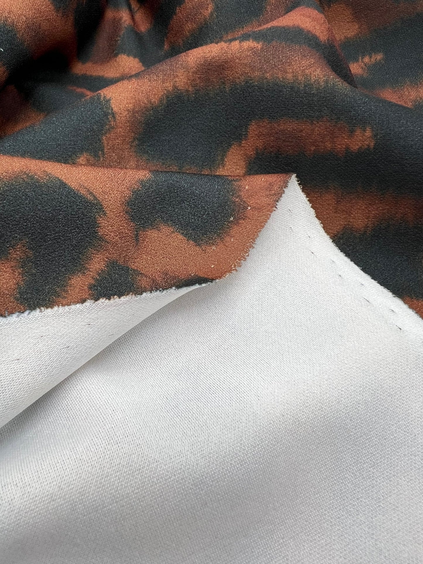 Brown Leopard Animal Printed Scuba Crepe Fabric 4 Way Stretch