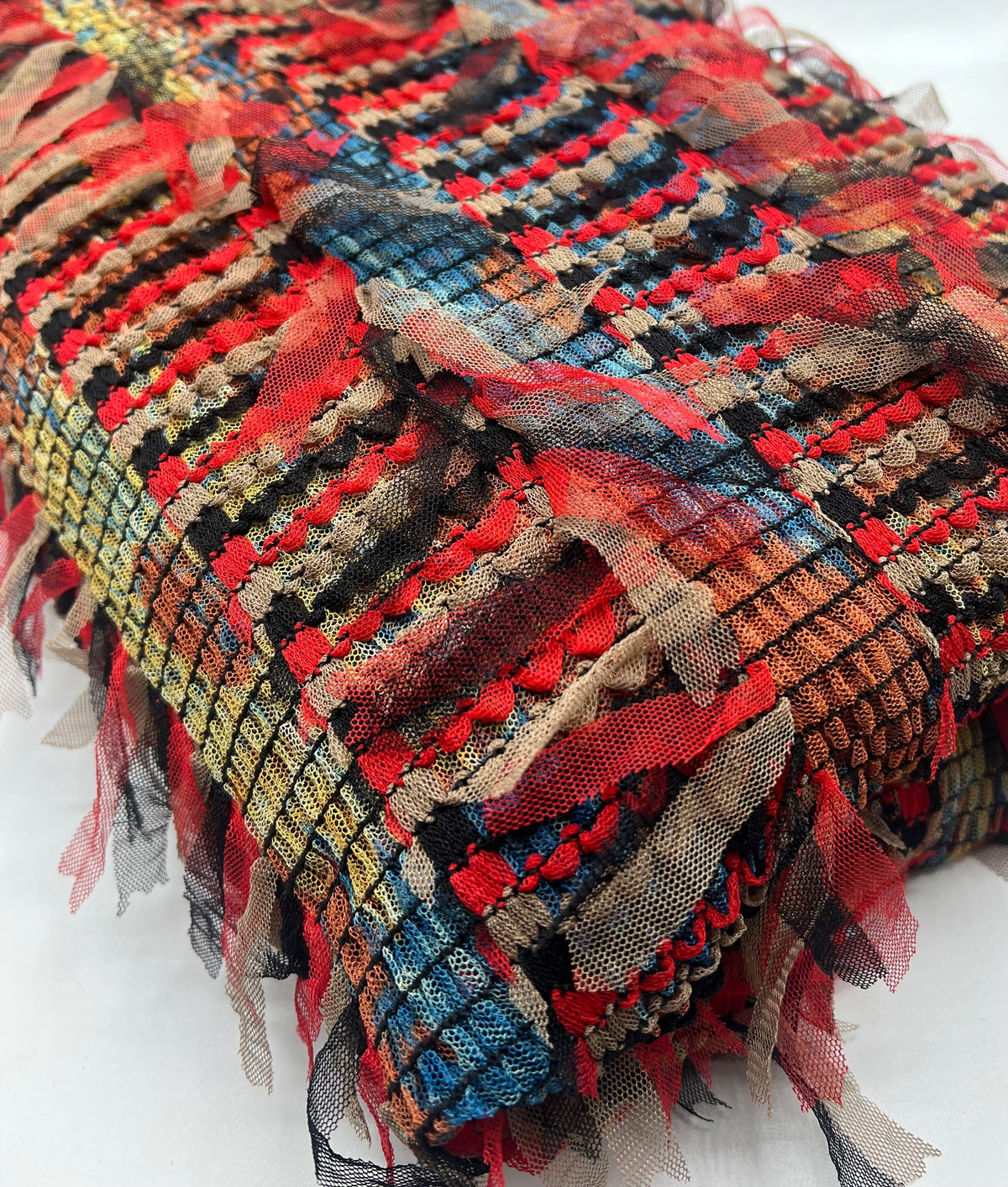 Colorful Mix Textured Mesh Tassel Fabric 2 Way Stretch