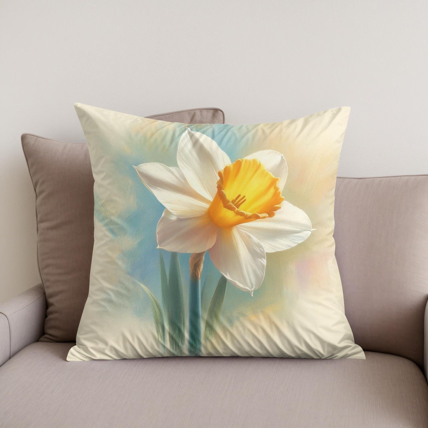 Pastel Spring Daffodil Cotton Cushion