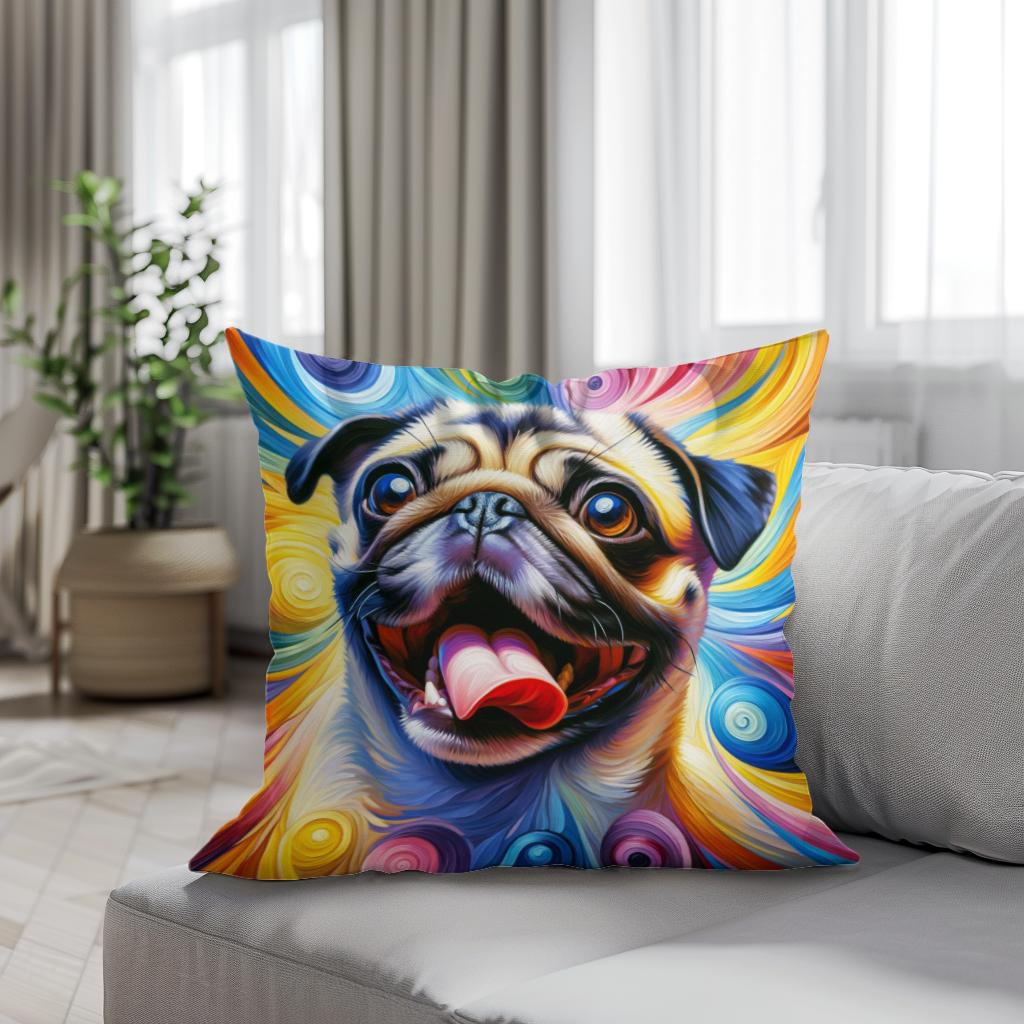 Jubilant Pug Frolic Cotton Cushion