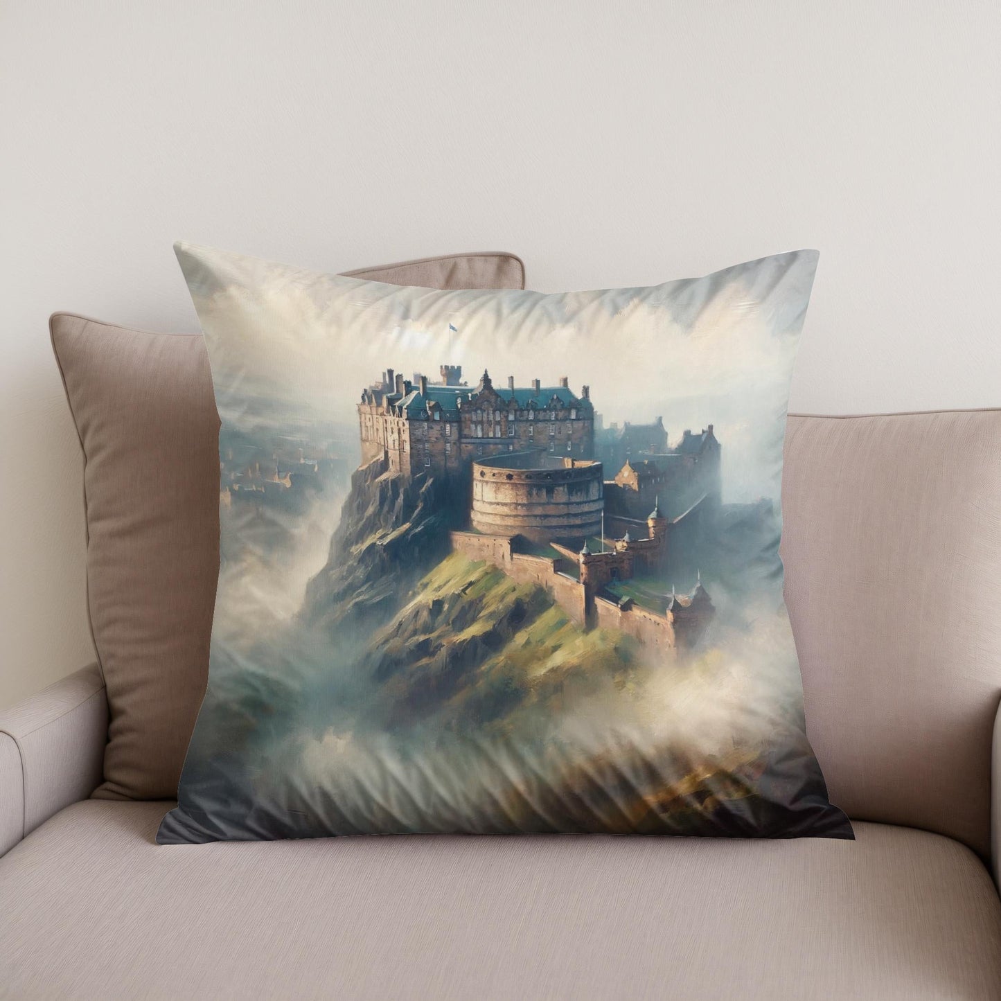 Edinburgh Castle Misty Dawn Cotton Cushion