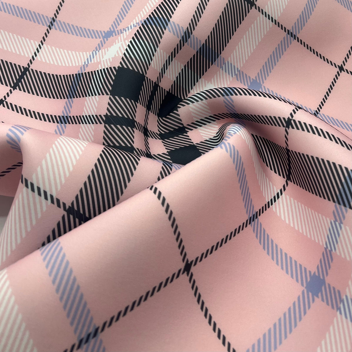 Pink Check Scuba Foam 3D Mono Jersey Fabric 2 Way Stretch