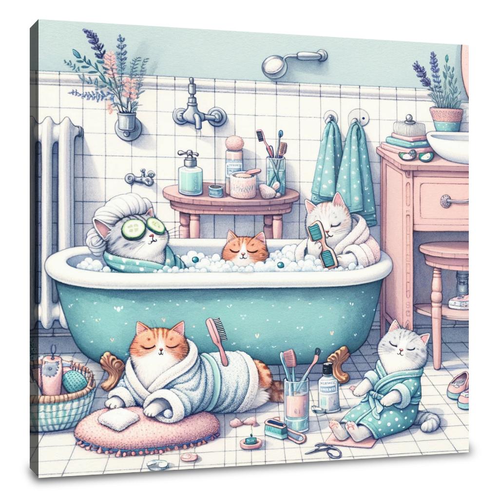 Feline Spa Day Canvas