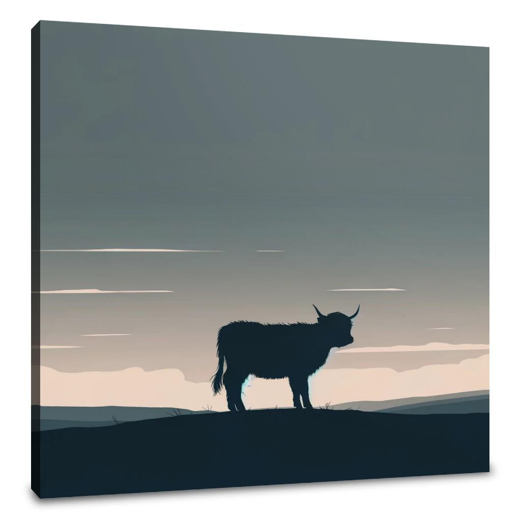Highland Cow Dusk Silhouette Canvas