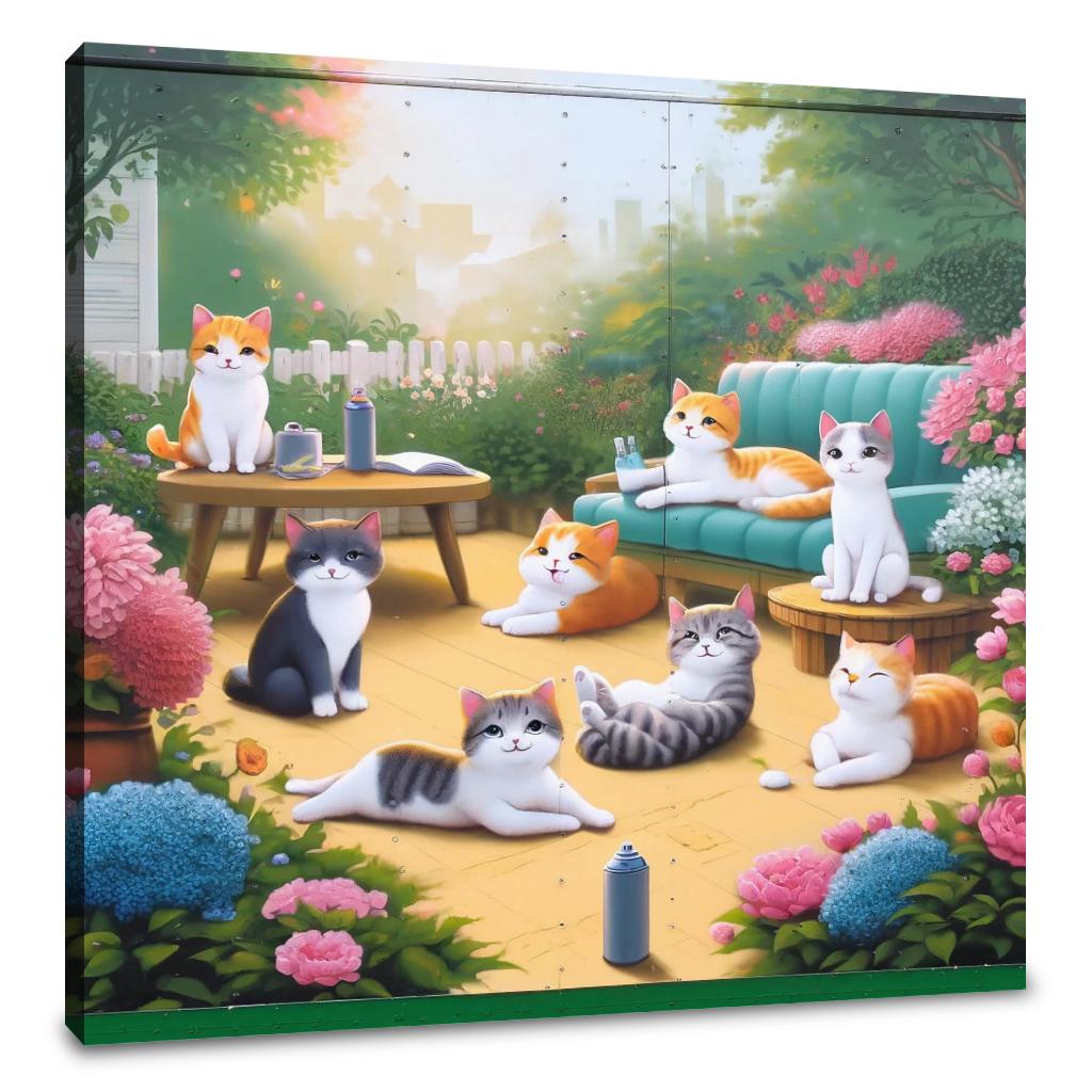 Playful Garden Cats Canvas