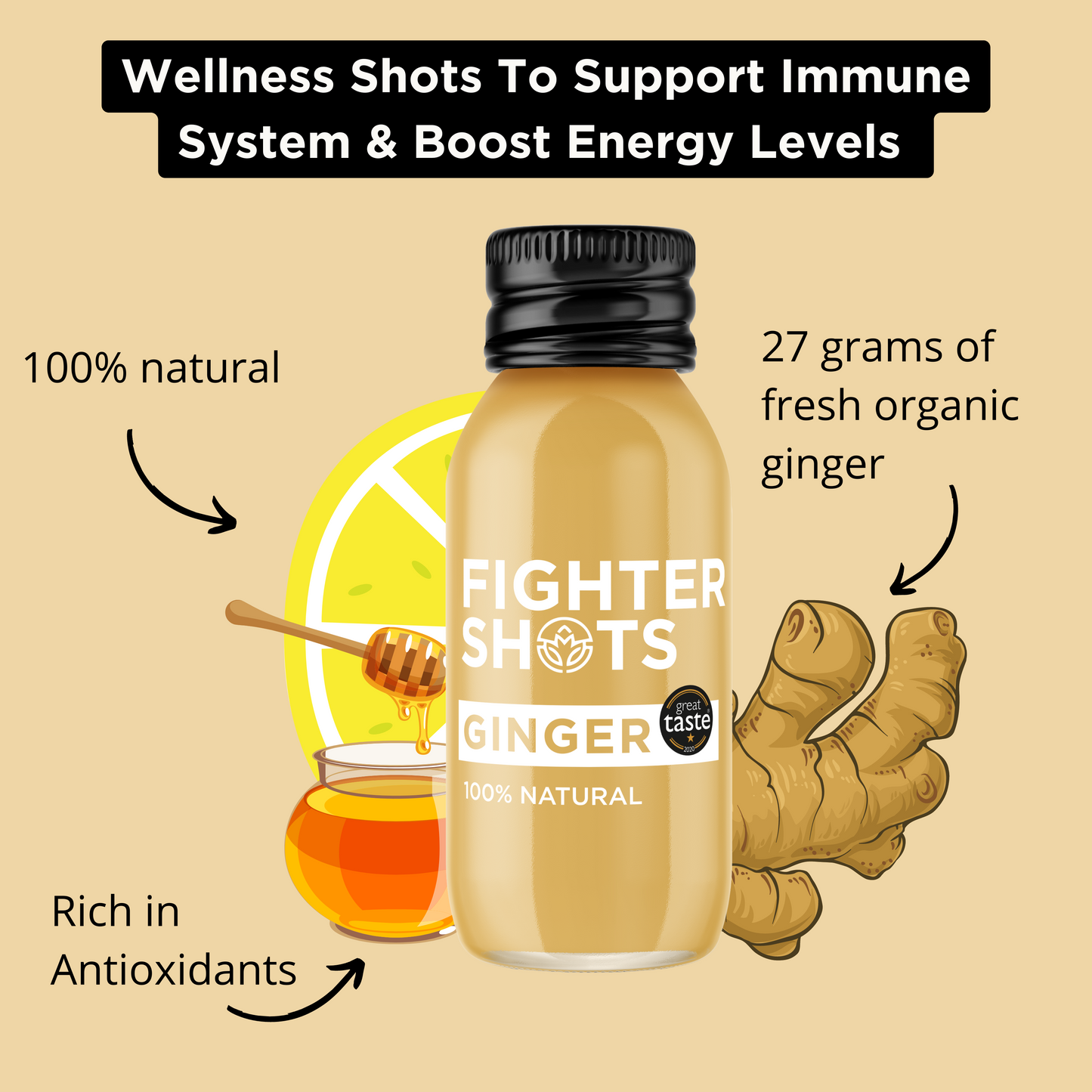 Ginger -  27g organic cold pressed ginger in every bottle, 12 x 60ml