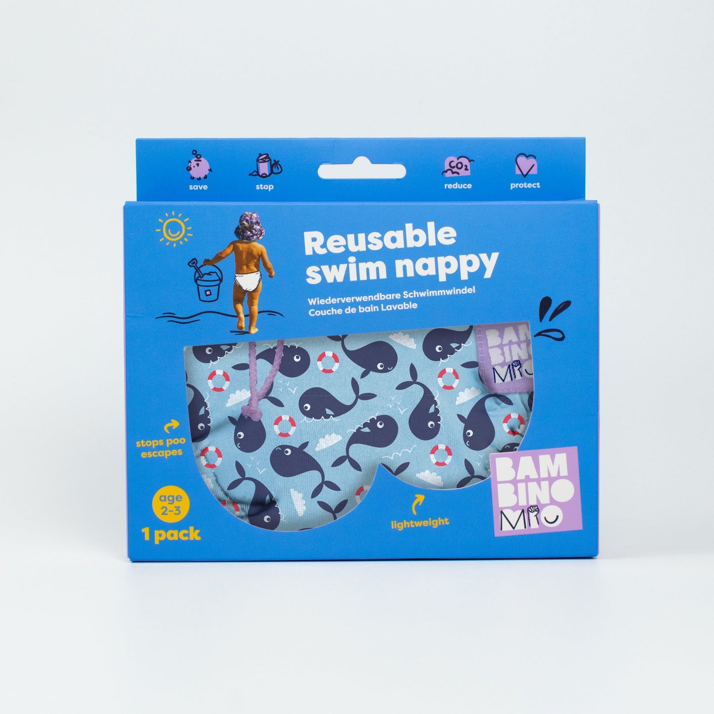 Reusable Swim Nappy in Blue Whale