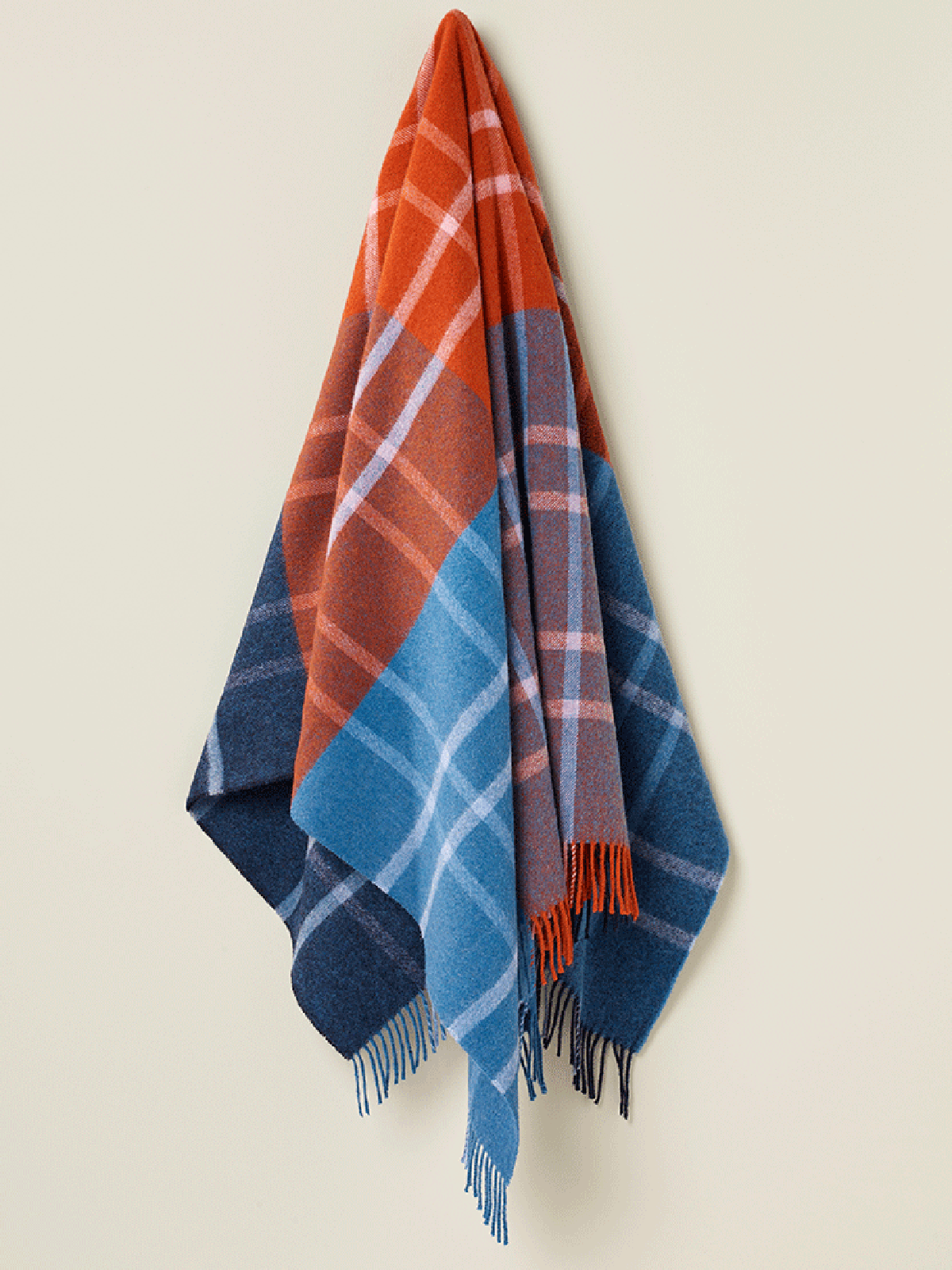 Stormness Check Pure New Wool Throw - Brick/Navy